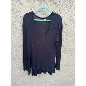 Free People Long Sleeve Raw Hem Black Tunic, S
